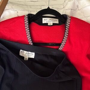St. John Red Collection Knit Zip Front Long jacket & Skirt size 14
